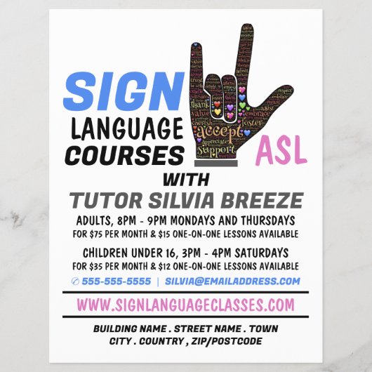 ASL, Love Gesture, Sign Language CourAdvert Flyer (Voorkant)