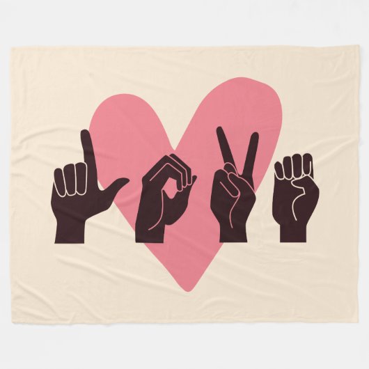 ASL Love IV - Valentijnsdag Fleece Deken (Voorkant (Horizontaal))