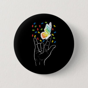 Asl Love Sign Butterfly Puzzle Autisme Awareness S Ronde Button 5,7 Cm