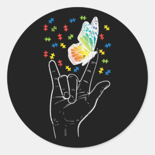 Asl Love Sign Butterfly Puzzle Autisme Awareness S Ronde Sticker