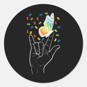 Asl Love Sign Butterfly Puzzle Autisme Awareness S Ronde Sticker