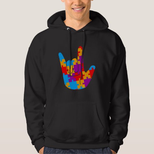 Asl Love Sign Language Autiseness Support Cu Hoodie (Voorkant)