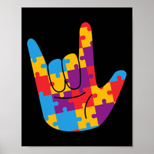 ASL Love Sign Language Autiseness Support Cu Poster