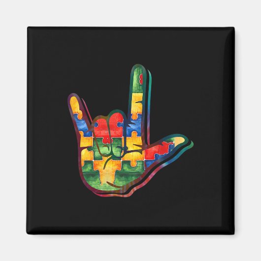 ASL Love Sign Language Autiseness Support Pu Magneet (Voorkant)