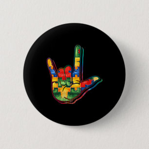 ASL Love Sign Language Autiseness Support Pu Ronde Button 5,7 Cm