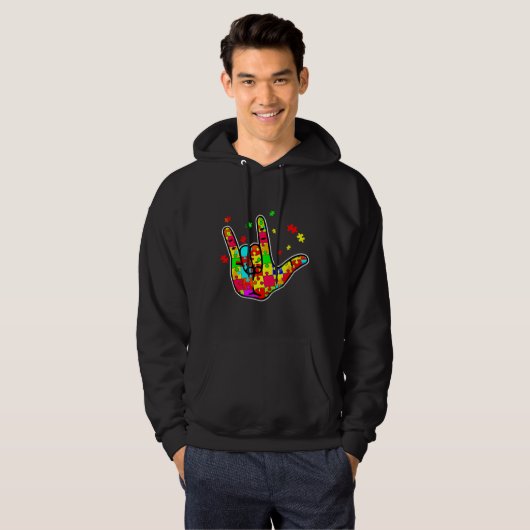 ASL Love Sign Language Autism Funny Awareness Supe Hoodie (Voorkant volledig)