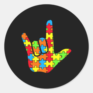 ASL Love Sign Language Autism Gift Awareness Suppo Ronde Sticker