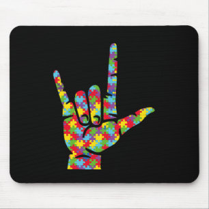 ASL Love Sign Language Hand Autism Awareness Puzzl Muismat