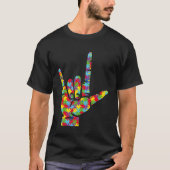 Asl Love Sign Language Hand Autism Awareness Puzzl T-shirt (Voorkant)