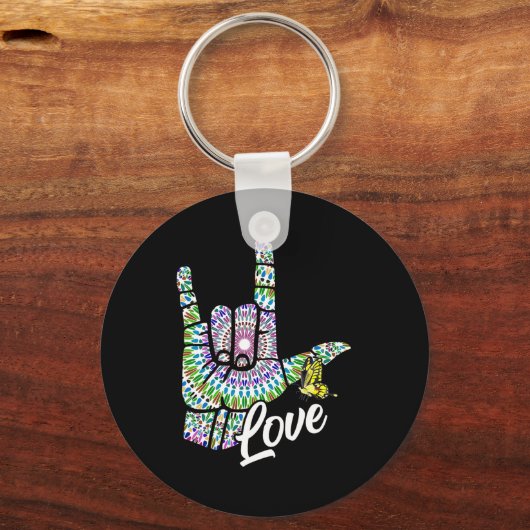 ASL Love You Hand Sign Language Butterfly Deaf Awa Sleutelhanger (Voorkant)