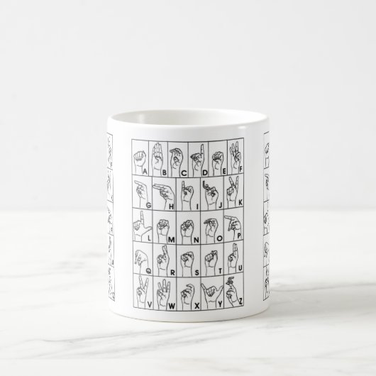 ASL Sign Language Alphabet Coffee Cup Mok (Center)