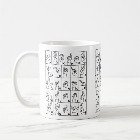 ASL Sign Language Alphabet Coffee Cup Mok (Links)
