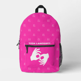 ASL Sign Language Backpack – Hot Magenta Bedrukte Rugzak