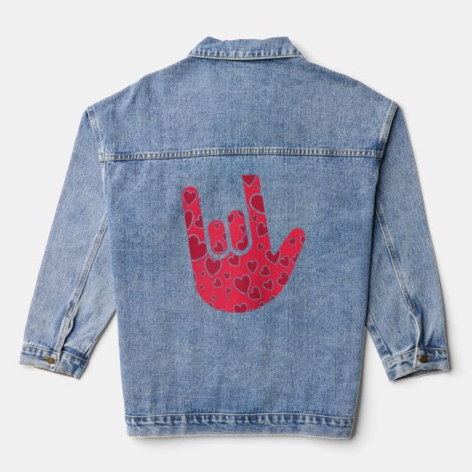 Asl Sign Language I Love You Hand Sign Raglan Denim Jacket (Achterkant)