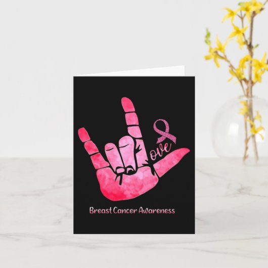 ASL Sign Love Borstkanker Bewustzijn Roze Lint Kaart (Gele Bloem)