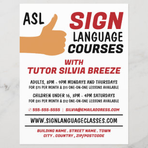 ASL Thumbs-up Gesture Sign Language Course Advert Flyer