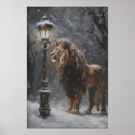 Aslan Lamppost Narnia Kunstposter, Leeuw Printbaar Poster