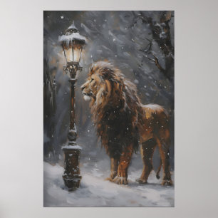 Aslan Lamppost Narnia Kunstposter, Leeuw Printbaar Poster