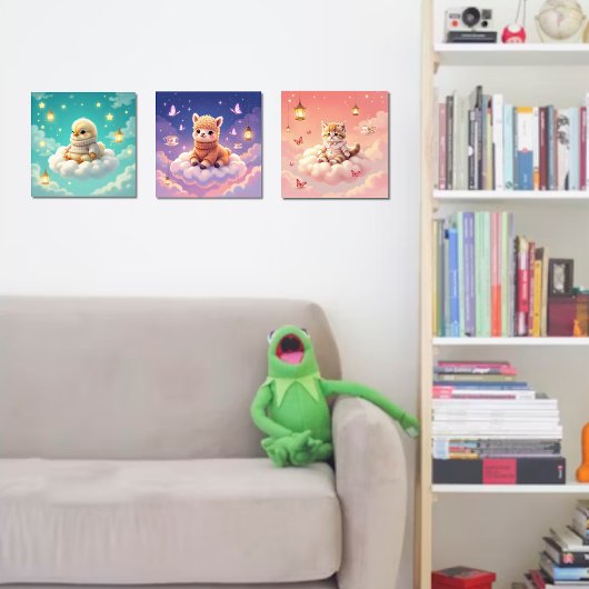ASMR Alpaca, Chick, Kitten Wall Art Set van 3