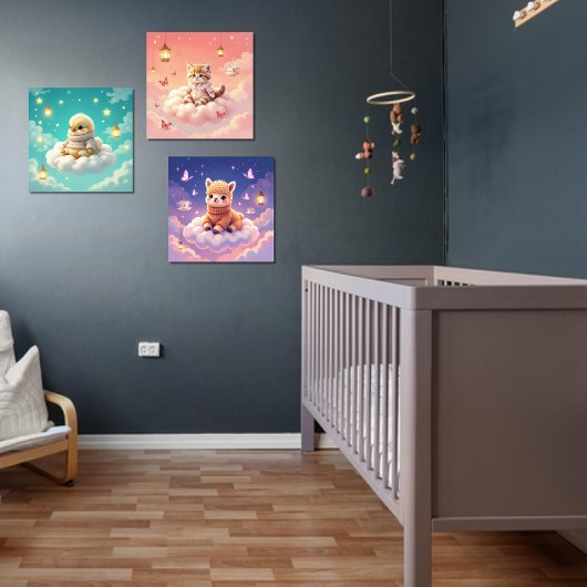 ASMR Alpaca, Chick, Kitten Wall Art Set van 3