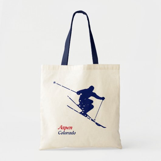 Aspen Blue Snow Skier Tote Bag (Voorkant)