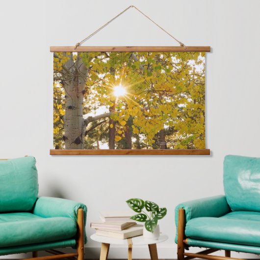 Aspen-boom met gele Herfst en zondst Hangend Wandkleed (Woonkamer)