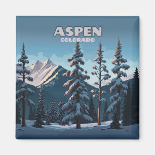 Aspen Colorado Trees Snow Mountains Retro Magneet