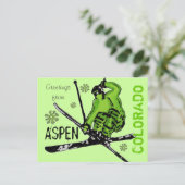 Aspen Colorado vert thème skieur carte postale (Debout devant)