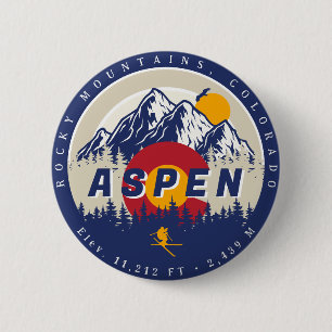 Aspen Colorado Vlag Ski Berg Sunset Souvenirs Ronde Button 5,7 Cm