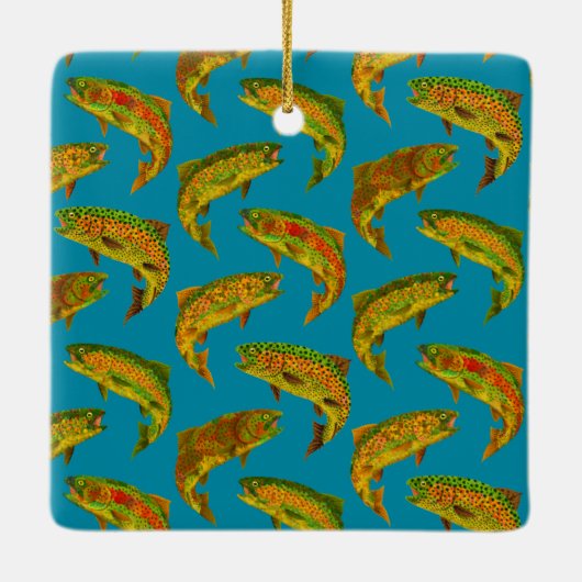 Aspen Leaf Rainbow Trout Seamless Pattern 2018 Keramisch Ornament (Achterkant)