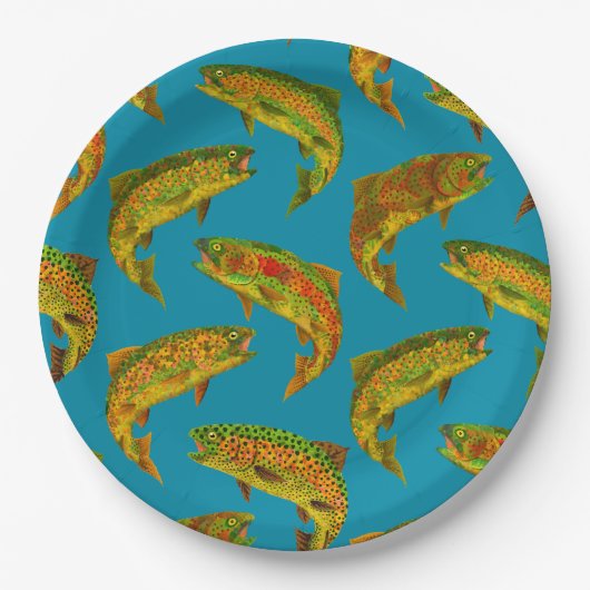 Aspen Leaf Rainbow Trout Seamless Pattern 2018 Papieren Bordje (Voorkant)
