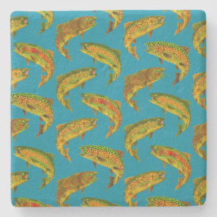 Aspen Leaf Rainbow Trout Seamless Pattern 2018 Stenen Onderzetter