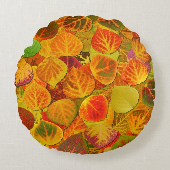 Aspen Leaves Collage Solid Medley 1 Rond Kussen (Voorkant)