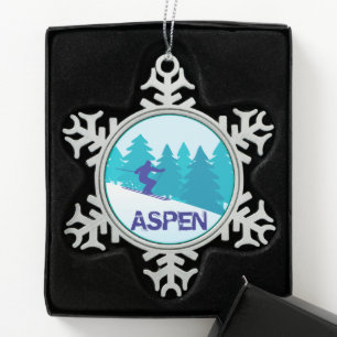 Aspen Ski Circle Tin Sneeuwvlok Ornament