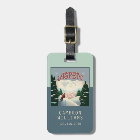 Aspen Skier | Colorado Bagagelabel (Voorkant verticaal)