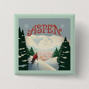 Aspen Skier Colorado Vierkante Button 5,1 Cm