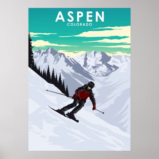 Aspen Skiing Travel Illustration Poster (Voorkant)