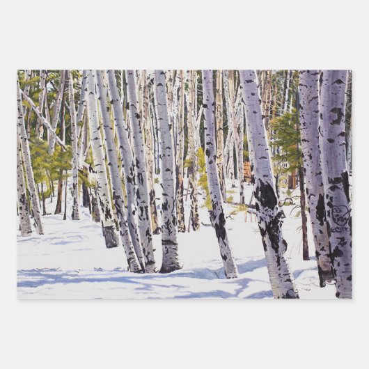 Aspen Trees in het bos Inpakpapier Vel (Voorkant 3)
