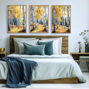 Aspen Trees Set van 3 Prints, Triptiek, Waterverf