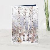 Aspens in de winter met Red Fox Christmas Kaart (Voorkant)