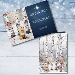 Aspens in de winter met Red Fox Christmas Kaart
