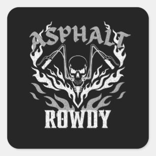 Asphalt Rowdy Motorcycle Biker Skull Tribal Flame Vierkante Sticker
