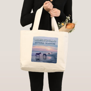 Assateague Island National Seashore Horses Vintage Grote Tote Bag