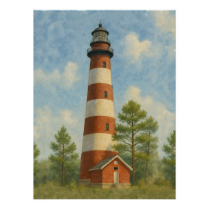 Assateague Vuurtoren Aquarel Perfect Poster