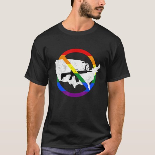 Assault Weapon Ban Sign Map of USA Rainbow Flag T-shirt (Voorkant)