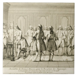 Assemblee van vrije Masons om een leerling te init Tegeltje