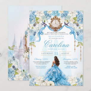 Assepoester Blauw Goud Luxe Prinses Quinceanera Kaart