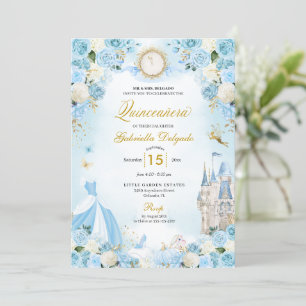Assepoester Blauw Sprookje Prinses Quinceanera Kaart