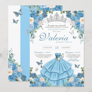 Assepoester Blauw Zilver Elegant Prinses Quinceañe Kaart
