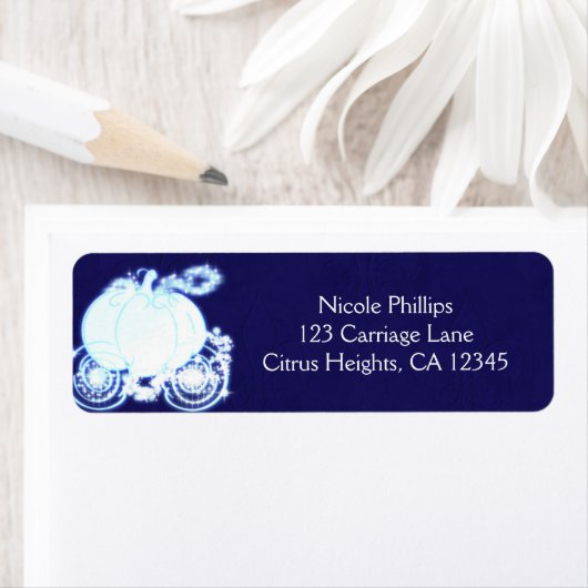 Assepoester Carriage Blue bruiloft uitnodiging Etiket (Insitu)